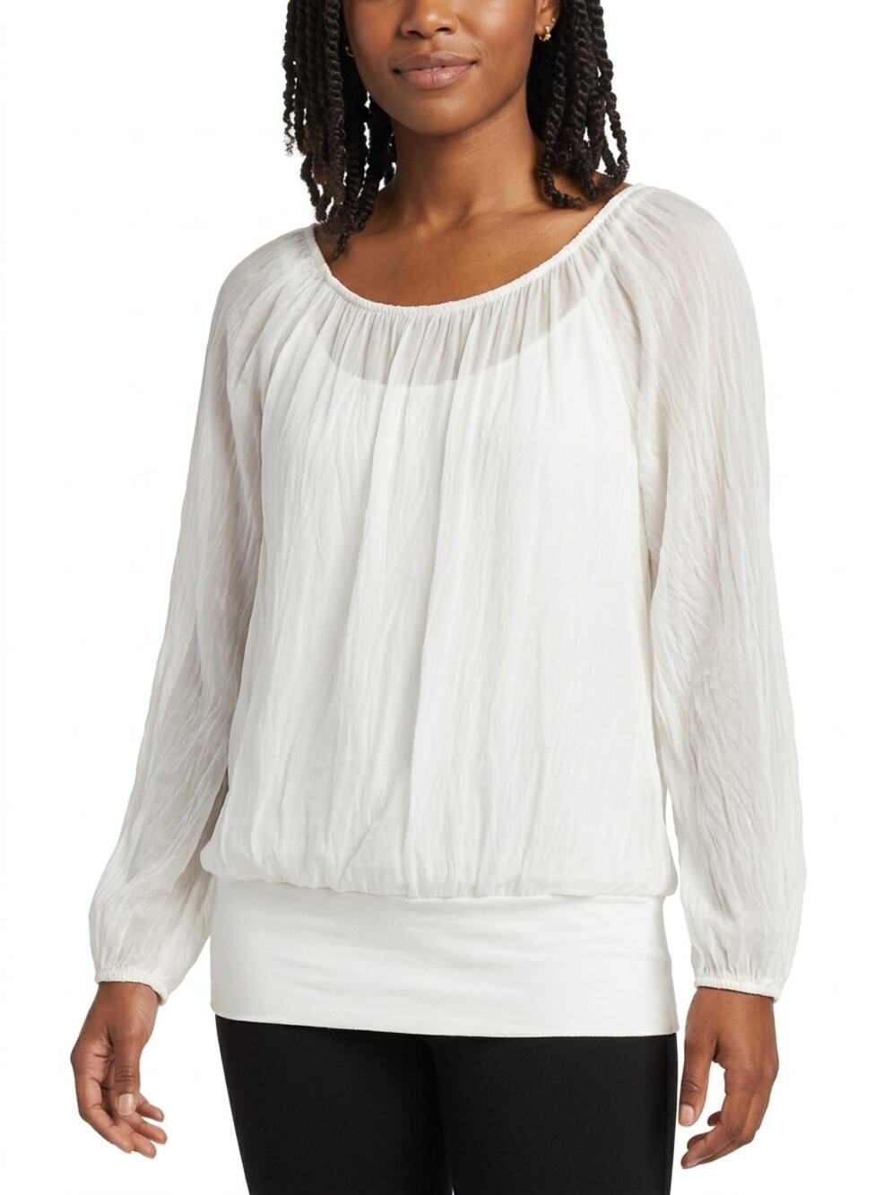 Prontomoda Giusy Made in Italy 100% Silk White Chiffon Blouse Women Size XS
